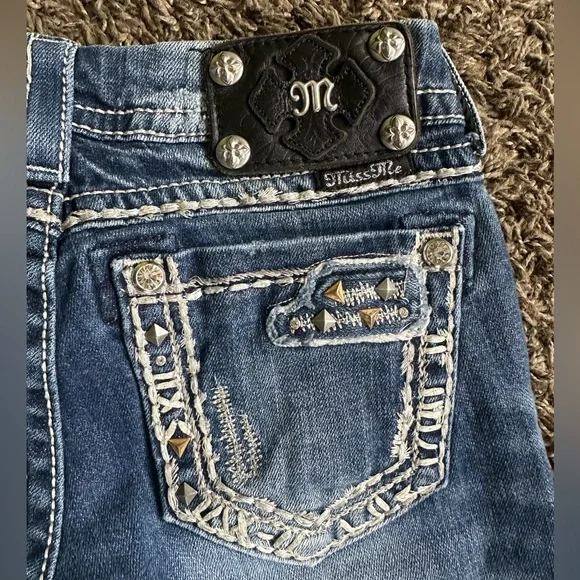 Miss Me Dark Blue Boot Cut Jeans with Silver Details - Picture 6 of 7